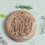 Ekaurr Flower Block Printed Terracotta Risers handcrafted clay risers with hand-stamped floral block print motifs, earthy artisan display stands for sculptures candles and home styling
