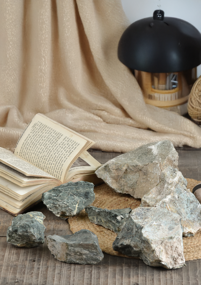 Ekaurr Forest Mist Stone set of handpicked natural stones in cool green-grey forest tones, ethically sourced unpolished pebbles for organic home décor tablescapes