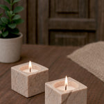 Ekaurr Forest Stone Cubical Tea Light Holder natural brown forest stone carved into a cube with tea light well, earthy organic stone candle holder for rustic and nature-inspired home styling