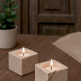Ekaurr Forest Stone Cubical Tea Light Holder natural brown forest stone carved into a cube with tea light well, earthy organic stone candle holder for rustic and nature-inspired home styling