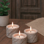 Ekaurr Forest Stone Cylindrical Tea Light Holder set of 3, natural earthy stone with organic veining, dual-use as tealight holders or mini succulent planters