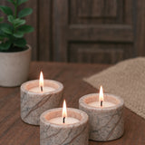 Ekaurr Forest Stone Cylindrical Tea Light Holder set of 3, natural earthy stone with organic veining, dual-use as tealight holders or mini succulent planters