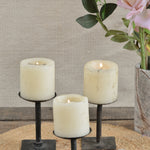 Ekaurr Forge Craft Iron Candle Holder set of 3 hand-forged with square bases and round plates in varying heights, minimalist industrial home décor trio