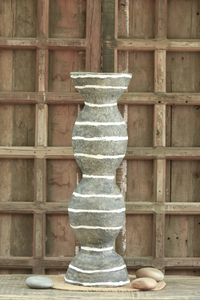Ekaurr Freeform Striped Paper Mache Vase handcrafted from recycled paper by rural Rajasthan women artisans with organic freeform silhouette and textured striped surface