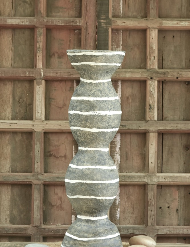 Ekaurr Freeform Striped Paper Mache Vase handcrafted from recycled paper by rural Rajasthan women artisans with organic freeform silhouette and textured striped surface