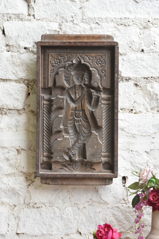 Ekaurr From Faith to Form Krishna Decor hand-pressed cement or clay mould wall art of Lord Krishna in an abstract imprint form, artisan devotional home decor for walls altars and spiritual living spaces