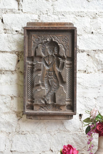Ekaurr From Faith to Form Krishna Decor hand-pressed cement or clay mould wall art of Lord Krishna in an abstract imprint form, artisan devotional home decor for walls altars and spiritual living spaces