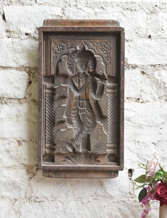 Ekaurr From Faith to Form Krishna Decor hand-pressed cement or clay mould wall art of Lord Krishna in an abstract imprint form, artisan devotional home decor for walls altars and spiritual living spaces