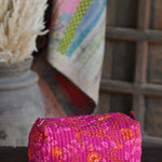 Ekaurr Fuchsia Flora Pouch handcrafted fabric pouch in vibrant fuchsia with floral folk embroidery or print detailing, artisan Indian textile accessory for gifting and everyday use