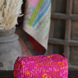 Ekaurr Fuchsia Flora Pouch handcrafted fabric pouch in vibrant fuchsia with floral folk embroidery or print detailing, artisan Indian textile accessory for gifting and everyday use