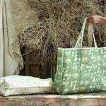 Ekaurr Garden Grab Tote Bag handcrafted fabric tote bag with a botanical garden-inspired print or embroidery, artisan Indian textile accessory for everyday use and nature-inspired conscious styling