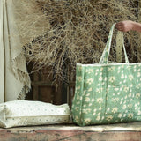 Ekaurr Garden Grab Tote Bag handcrafted fabric tote bag with a botanical garden-inspired print or embroidery, artisan Indian textile accessory for everyday use and nature-inspired conscious styling