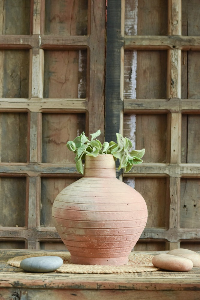 Ekaurr Gharua Terracotta Planter handmade by rural Indian women artisans in traditional gharua water vessel form, earthy terracotta planter for indoor or outdoor use