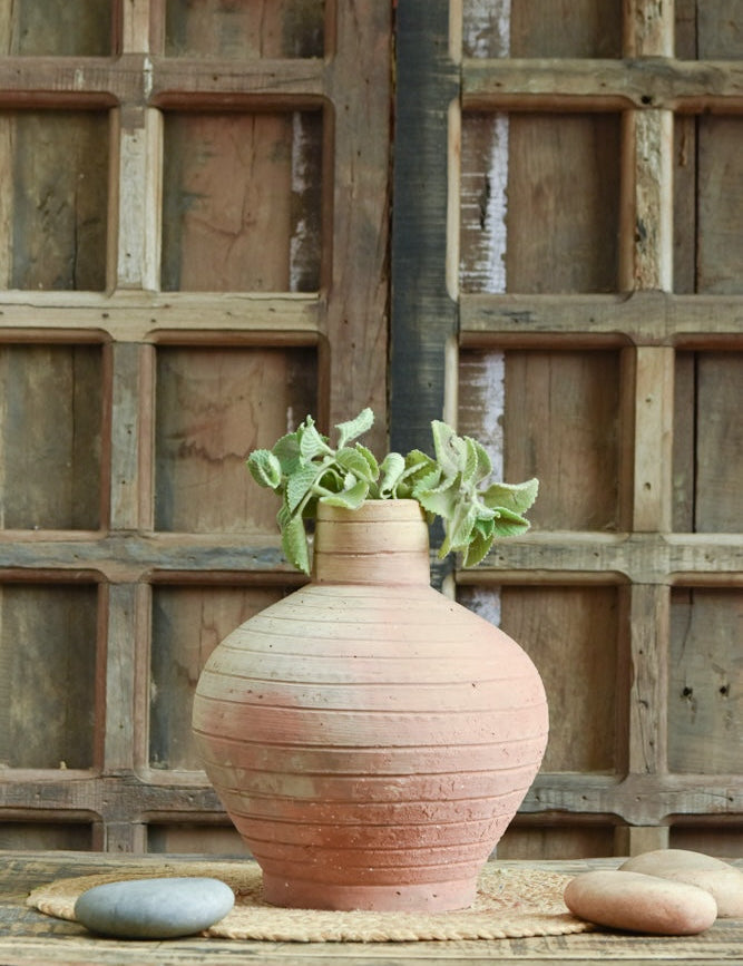 Ekaurr Gharua Terracotta Planter handmade by rural Indian women artisans in traditional gharua water vessel form, earthy terracotta planter for indoor or outdoor use