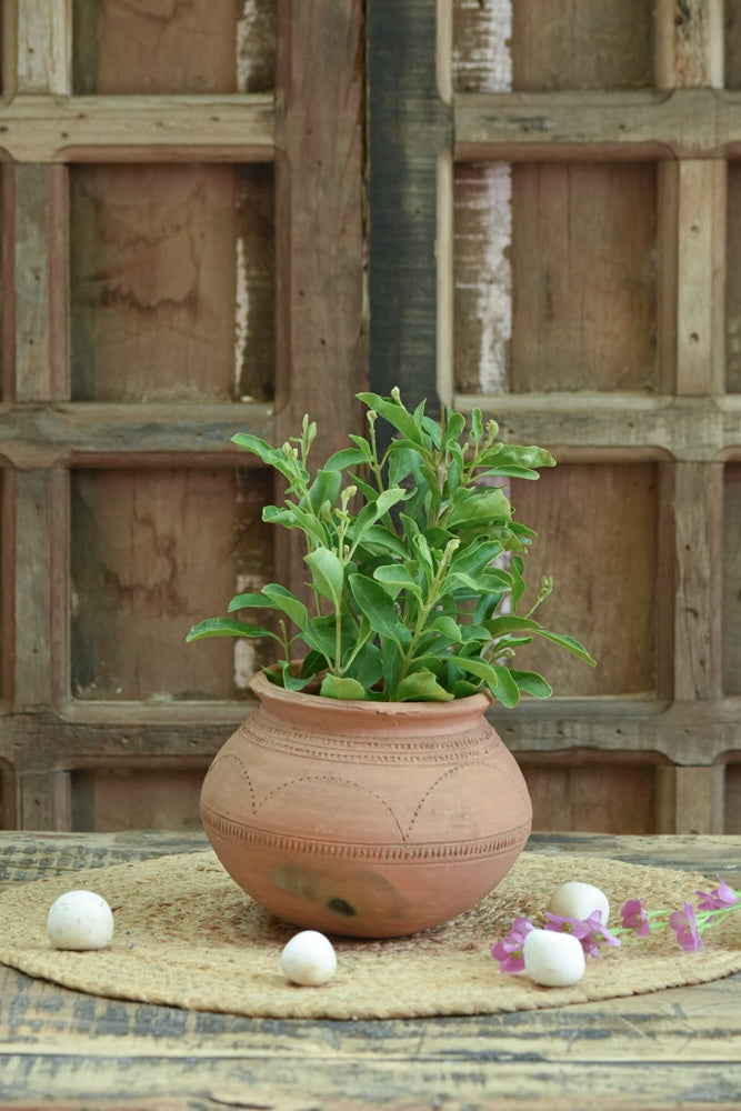 Ekaurr Ghat Aakar Planter handmade terracotta planter in traditional Indian ghat vessel form, earthy organic planting pot by rural Indian artisans