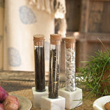 Ekaurr Glass Test Tubes on Marble Holders set of 3 clear glass test tube bud vases held in polished marble bases, minimalist artisan table centrepiece for flowers herbs or decorative display