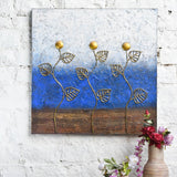 Ekaurr Golden Sprout Garden mixed-media wall art depicting organic sprouting botanical forms in gold and earth tones with embossed textured surface, handcrafted nature-inspired home decor for living rooms and hallways
