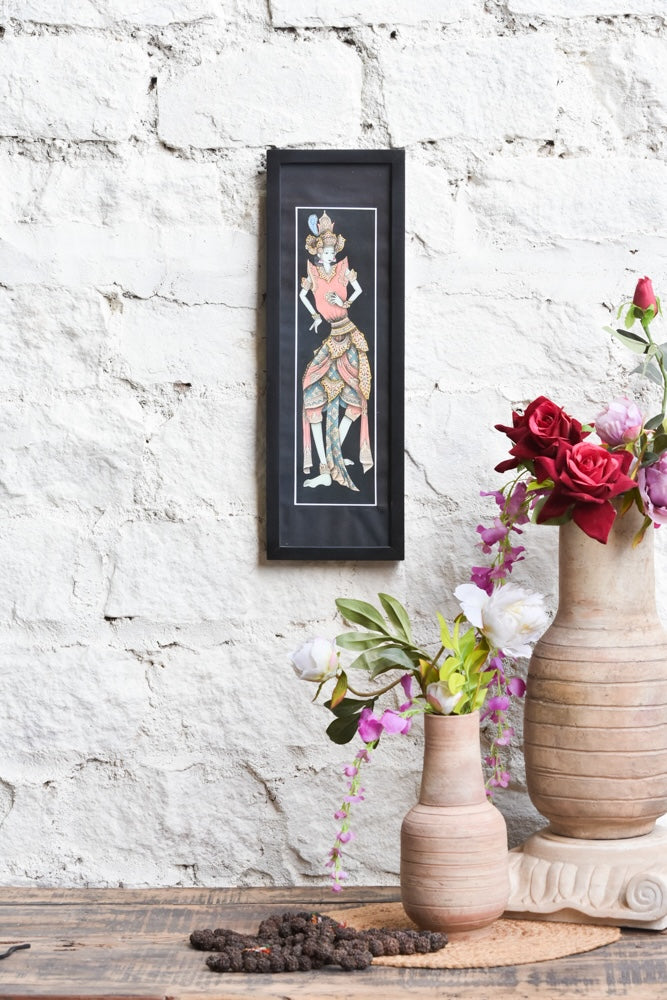 Ekaurr The Grace of Java framed Indonesian Wayang shadow puppet figure in traditional Javanese artistic style, handcrafted cultural wall art for living rooms and globally inspired home interiors