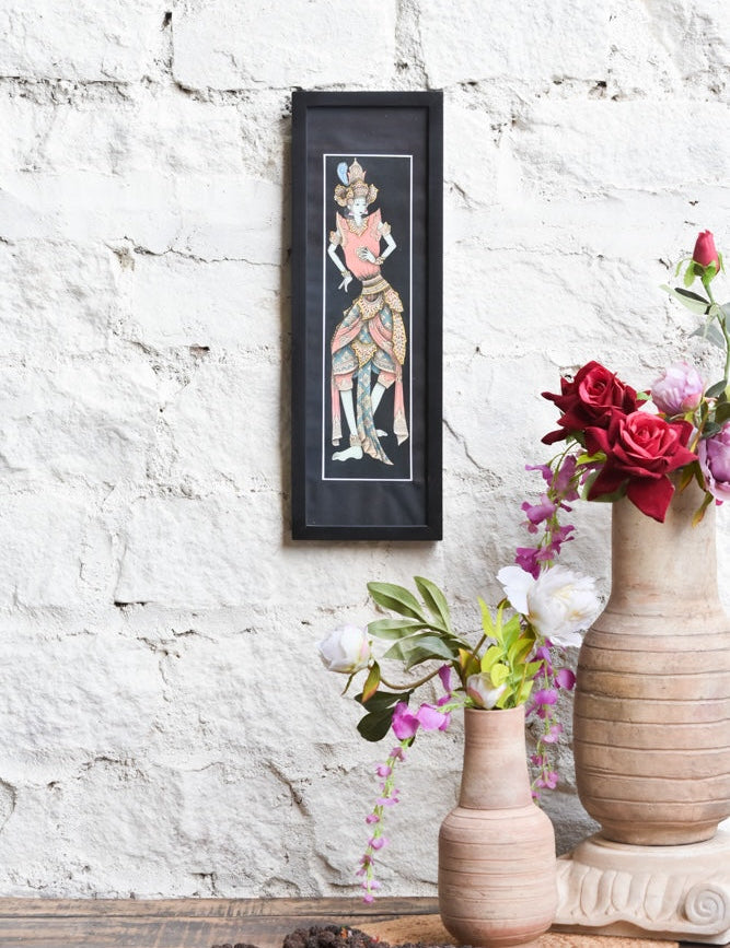 Ekaurr The Grace of Java framed Indonesian Wayang shadow puppet figure in traditional Javanese artistic style, handcrafted cultural wall art for living rooms and globally inspired home interiors