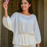 Ekaurr BIGDI Grace White Cotton Top finest cotton summer top in clean crisp white with a graceful minimal silhouette, artisan slow fashion top for women from the BIGDI summer pastel collection