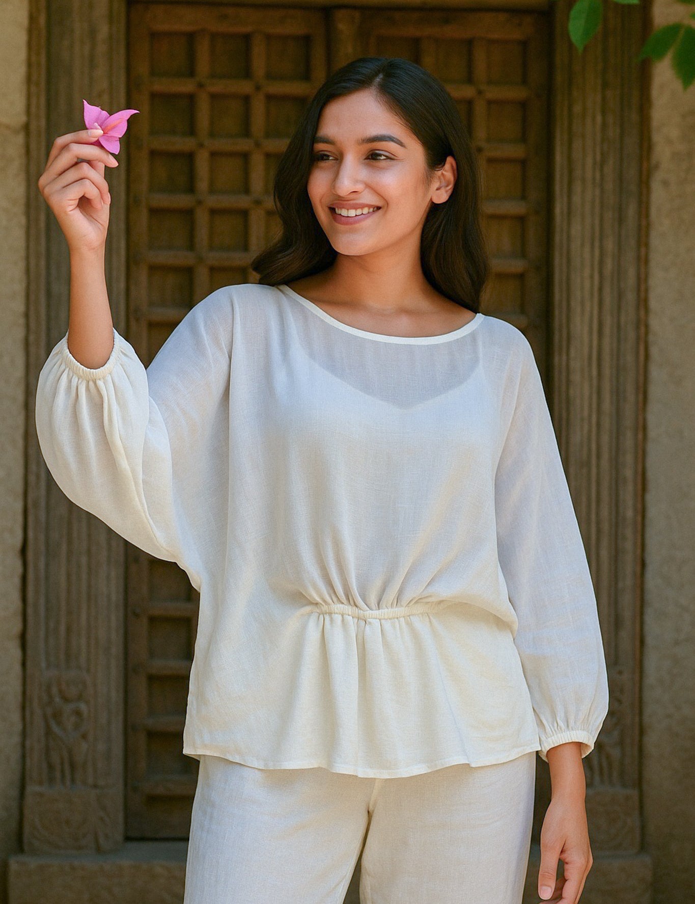 Ekaurr BIGDI Grace White Cotton Top finest cotton summer top in clean crisp white with a graceful minimal silhouette, artisan slow fashion top for women from the BIGDI summer pastel collection