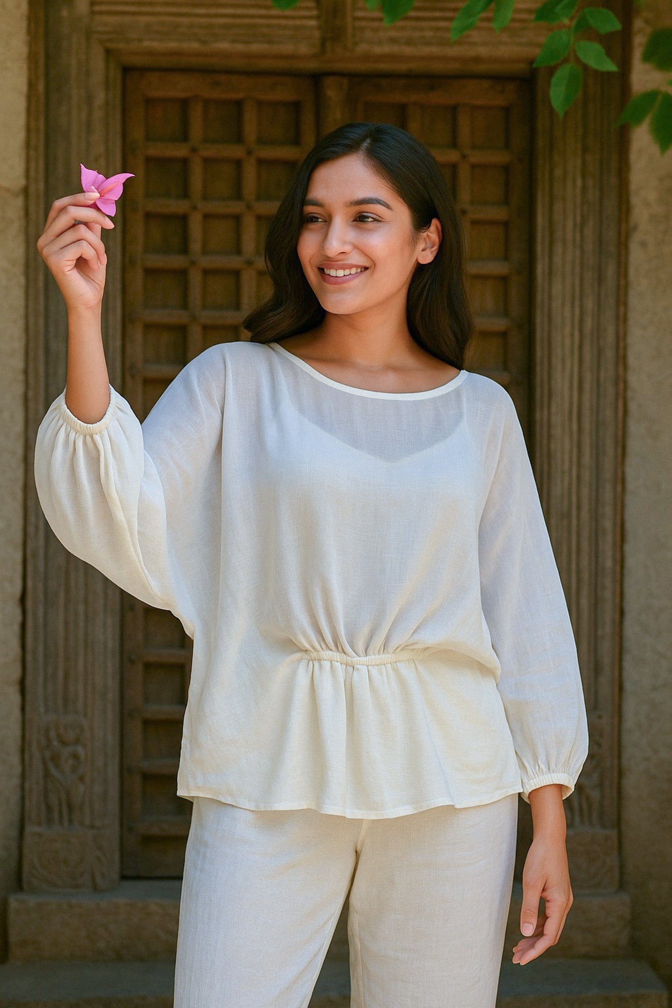 Ekaurr BIGDI Grace White Cotton Top finest cotton summer top in clean crisp white with a graceful minimal silhouette, artisan slow fashion top for women from the BIGDI summer pastel collection