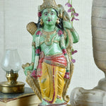 Ekaurr Green Guardian Lord Rama hand-painted folk art idol in green tones with yellow attire holding bow and arrows, regional style devotional figurine for pooja spaces and home decor