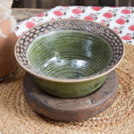 Ekaurr Green Serving Bowl handmade ceramic serving bowl in fresh earthy green glaze with organic hand-thrown form, artisan kitchen essential for dining and nature-inspired table styling