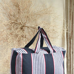 Ekaurr Grey Black Fabric Picnic Bag handcrafted quilted cotton picnic tote in sophisticated grey and black with a spacious structured form, artisan Indian textile bag for picnics outings and smart everyday use