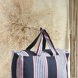 Ekaurr Grey Black Fabric Picnic Bag handcrafted quilted cotton picnic tote in sophisticated grey and black with a spacious structured form, artisan Indian textile bag for picnics outings and smart everyday use