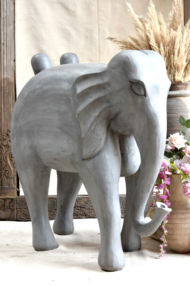 Ekaurr The Grey Sentinel Elephant – handcrafted stone or resin decorative elephant figurine in a stoic sentinel pose, home decor statement piece