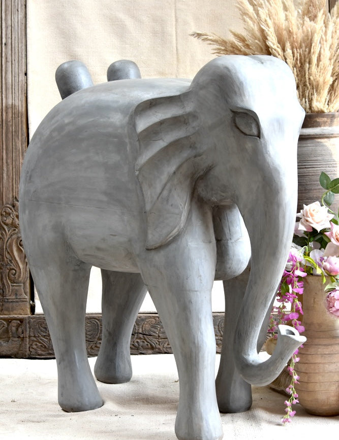 Ekaurr The Grey Sentinel Elephant – handcrafted stone or resin decorative elephant figurine in a stoic sentinel pose, home decor statement piece
