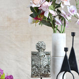 Ekaurr The Guardian Pillar Bracket Decorative Stand hand-carved wood column with curling foliage motifs and architectural crown detailing, rustic heritage riser for sculptures or display accents