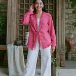 Ekaurr BIGDI Gul Frill Knot Cotton Top finest cotton summer top with a flower-inspired frill and front knot tie detail in soft pastel tones, artisan slow fashion top for women from the BIGDI summer collection