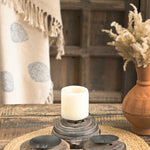 Ekaurr Half Bijani wooden candle holders set of 2 showing natural grain and traditional hand-carved detailing, upcycled heritage home décor