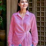 Ekaurr BIGDI Halka Knot Cotton Top lightweight finest cotton summer top with a knot-tie front detail in soft pastel tones, artisan slow fashion wearable for women from the BIGDI summer pastel collection