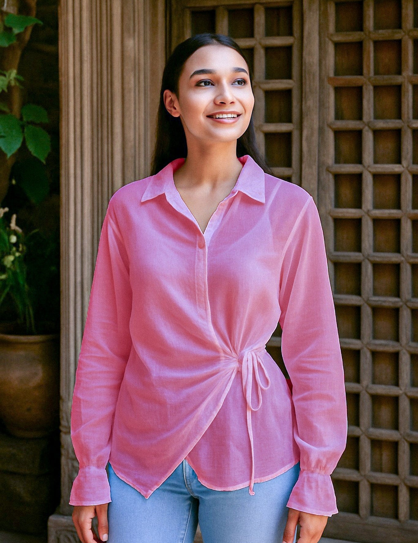 Ekaurr BIGDI Halka Knot Cotton Top lightweight finest cotton summer top with a knot-tie front detail in soft pastel tones, artisan slow fashion wearable for women from the BIGDI summer pastel collection