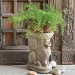 Ekaurr Hand Carved Lion Marble Pedestal solid natural marble display stand with carved lion motif detailing, luxury artisan riser for sculptures idols and premium home decor display