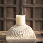 Ekaurr Hand Carved Marble Candle Holder solid natural marble with hand-chiselled surface relief carving, luxury artisan stone candle holder for dining tables altars and refined home decor
