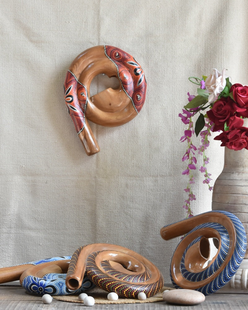 Ekaurr Hand Painted Coil Decor set of 4 handcrafted ceramic coil sculptures with artisan hand-painted surface detailing, decorative home accent set for shelves and tables