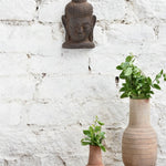 Ekaurr Hand Carved Buddha Wall Sculpture, serene handcrafted wooden Buddha head with closed eyes and meditative expression, vintage one-of-a-kind spiritual wall décor