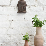 Ekaurr Hand Carved Buddha Wall Sculpture, serene handcrafted wooden Buddha head with closed eyes and meditative expression, vintage one-of-a-kind spiritual wall décor