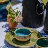 Ekaurr Handmade Ceramic Plates and Bowls set of 4 hand-thrown artisan ceramic dining pieces with organic glaze in earthy natural tones, microwave and oven safe kitchen essentials for everyday dining and table styling