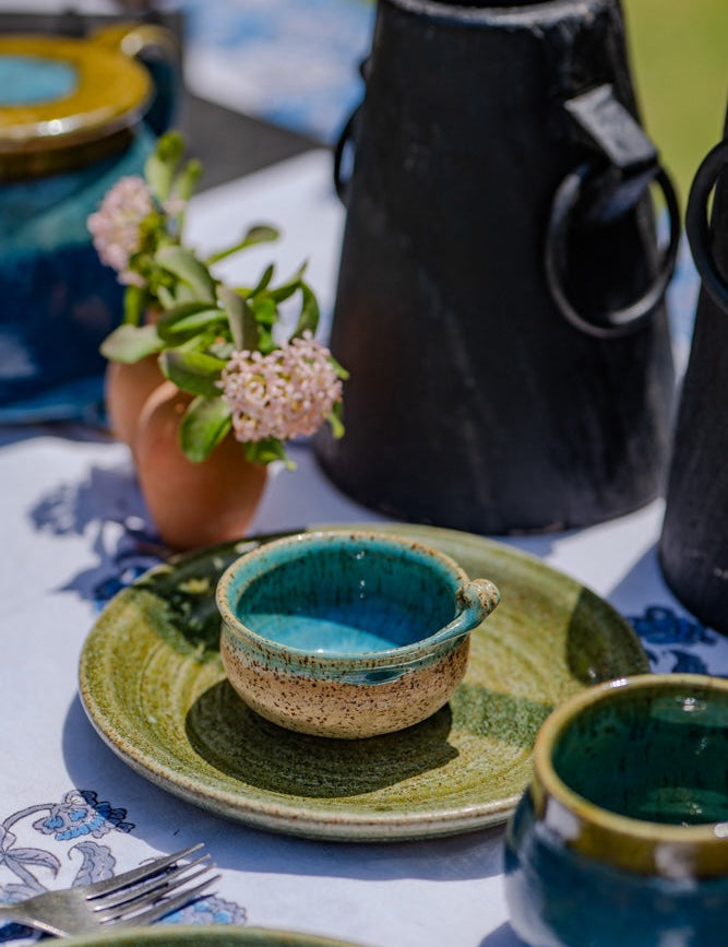 Ekaurr Handmade Ceramic Plates and Bowls set of 4 hand-thrown artisan ceramic dining pieces with organic glaze in earthy natural tones, microwave and oven safe kitchen essentials for everyday dining and table styling