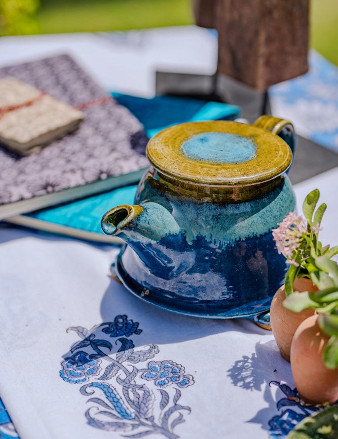 Ekaurr Handmade Ceramic Tea Kettle hand-thrown artisan ceramic kettle with organic glaze and shaped spout and handle, microwave safe artisan kitchen essential for tea rituals and dining table styling