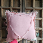 Ekaurr Heart in Bloom Pink Cushion Cover handcrafted cushion cover in soft pink with a blooming heart or floral heart motif, artisan upcycled textile gift accent for sofas and romantic home styling