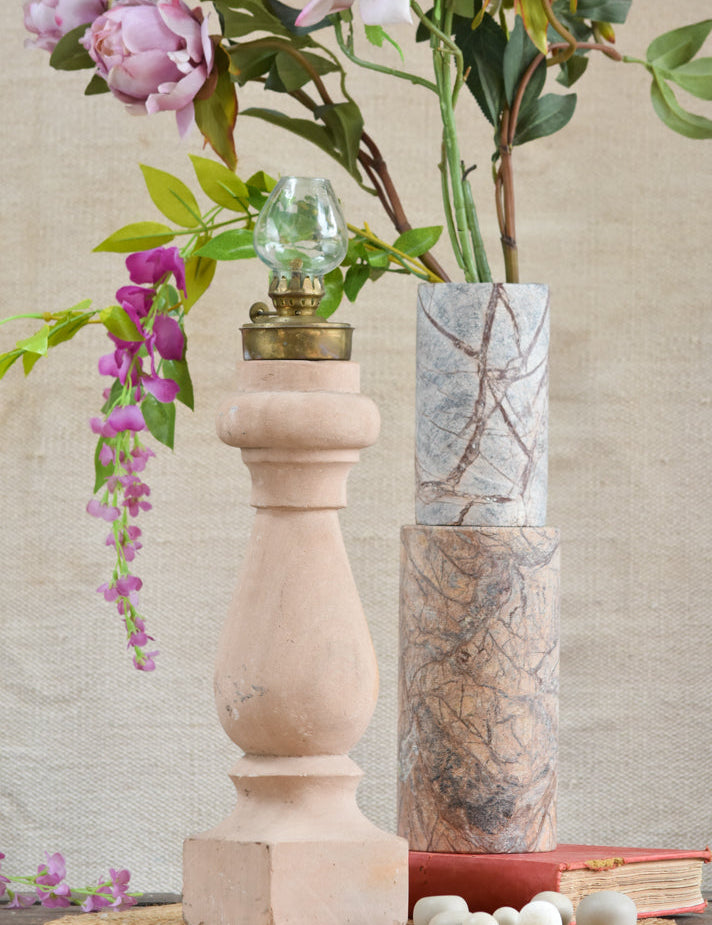 Ekaurr Heritage Stone Pillar Decor hand-carved solid stone column with naturally weathered texture, architectural sculptural accent for console or shelf styling