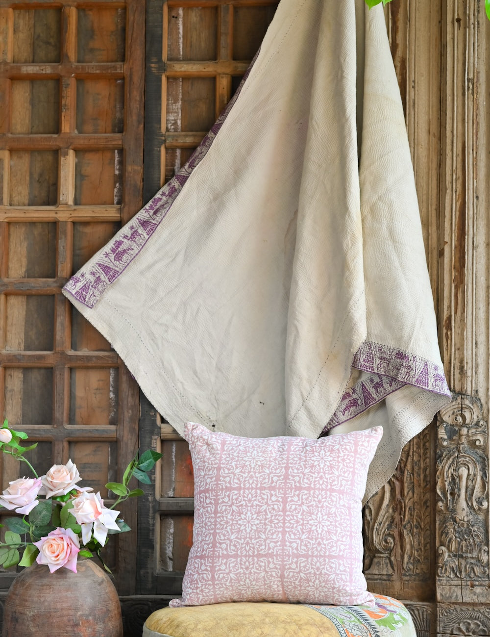 Ekaurr Hues of Pink Cushion Cover handcrafted 18x18 inch cushion cover in blended pink tones from blush to rose, artisan textile accent for sofas beds and soft romantic home styling