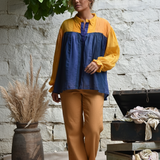 Ekaurr Indigo Sunshift Top handcrafted artisan indigo-dyed cotton top with a sunlit tonal shift or shibori-inspired patterning, slow fashion wearable for conscious women's everyday styling