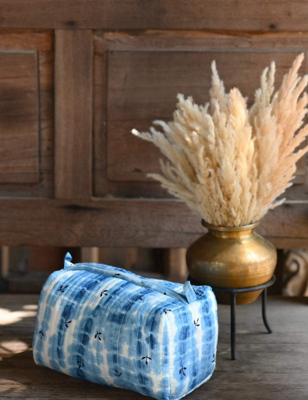 Ekaurr Indigo Tie Dye Pouch handcrafted fabric pouch in hand tie-dyed natural indigo with organic pattern variation, artisan Indian textile accessory for gifting jewellery storage and everyday use